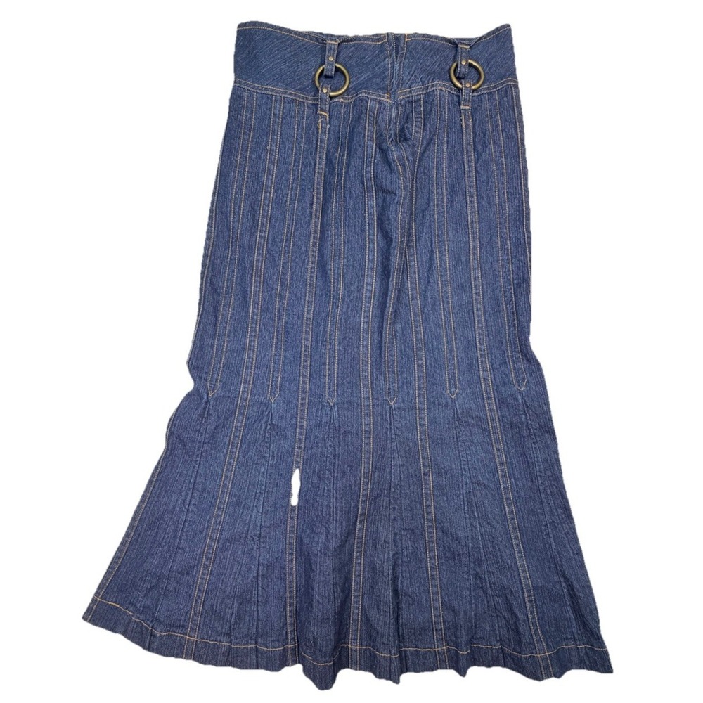 NWT Ashro Denim Midi Skirt Womens 10 Blue Pinstripe Flare Side Zip Y2K‎ Boho